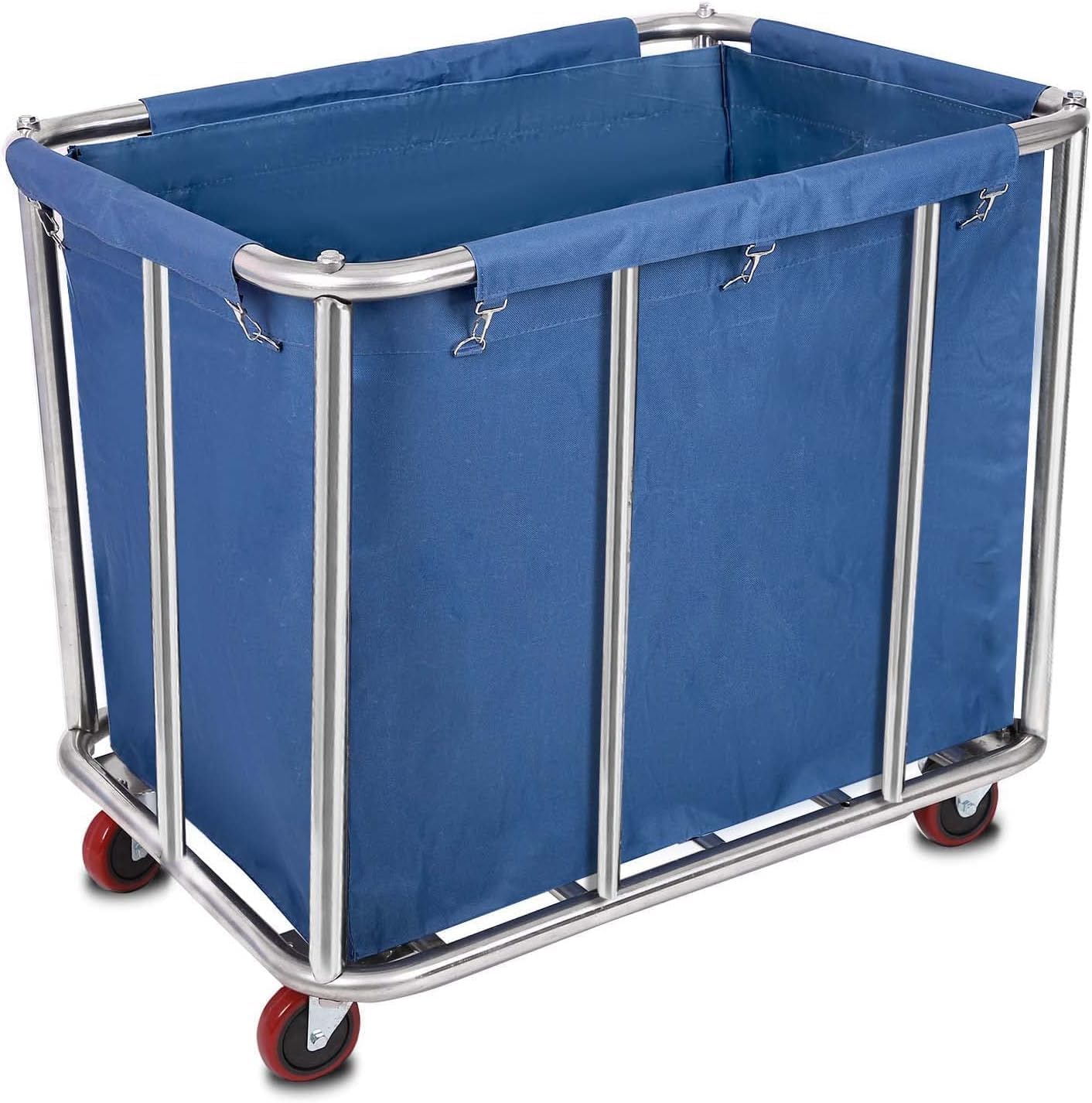 Laundry Cart Commercial/Home,12 Bushels Heavy Duty Large Stainless Steel Rolling Laundry Basket with Wheels for Hotel School Laundry，for Laundry/Sundries Organizer and Storage,286LBS Load