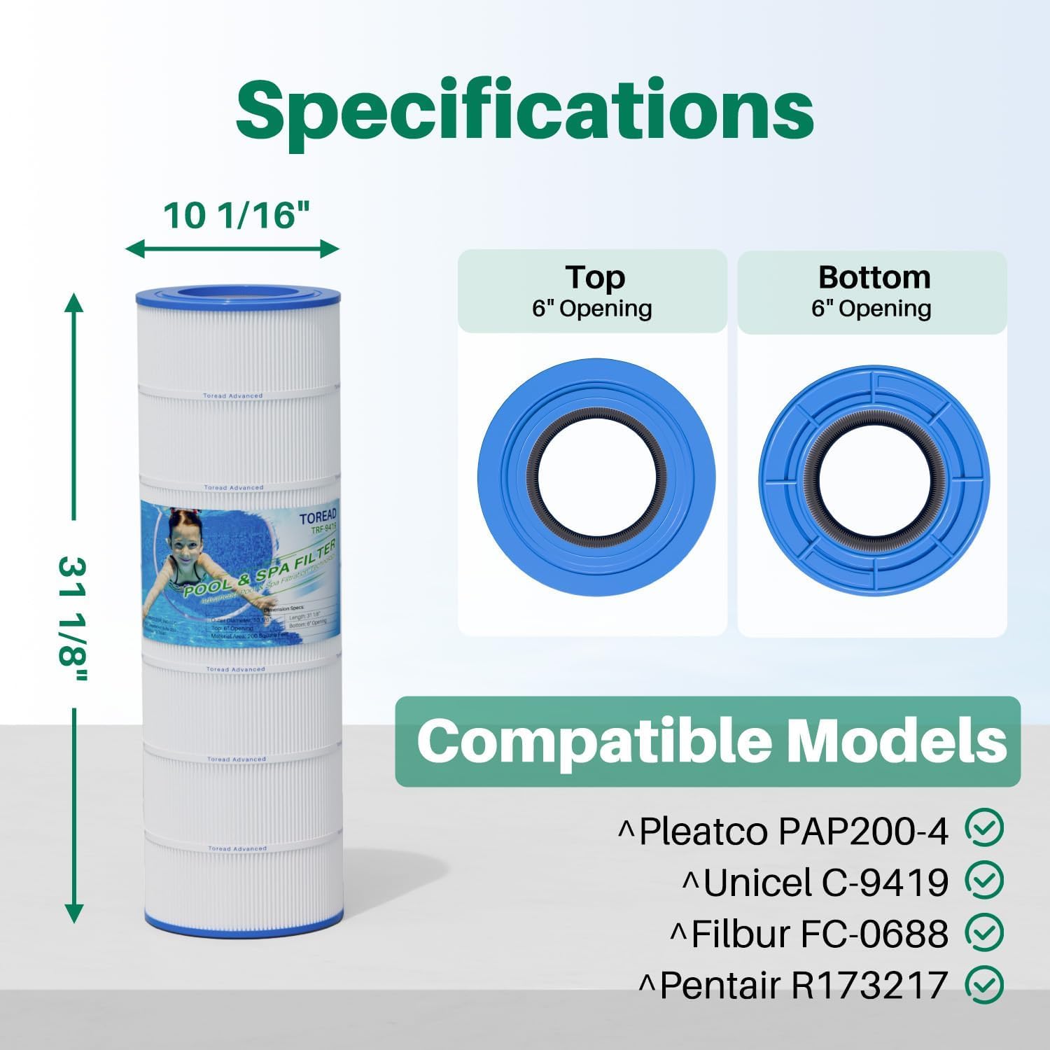 TOREAD Pack of 4 Pool Filter Compatible with Pentair Clean and Clear 200, CC200, PAP200-4, PAP200, C-9419, FC-0688, Ultral-C5, PP-C5, R173217, 59054400