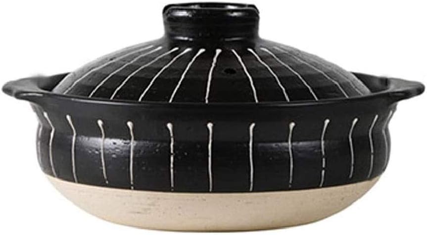 Ceramic Casserole，Stripe Pattern Black Casserole Clay Pot Earthen Cookware with Pentola in