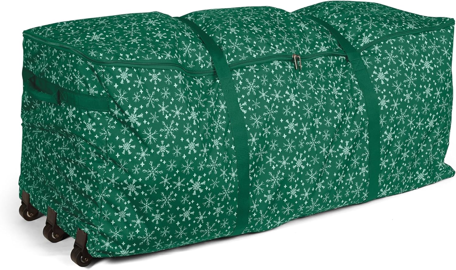 Covermates Keepsakes Christmas Tree Rolling Cinch Bag - Superior Protection - Padded Handles - Holiday Storage, Green Snowflake