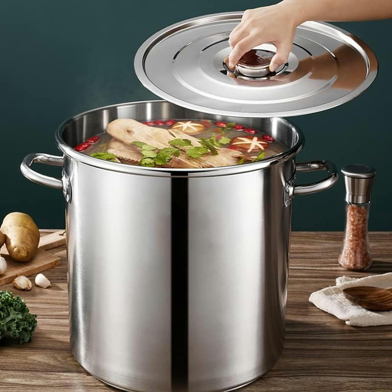 27Qt/45Qt/63Qt Turkey Fryer Pot with Basket and Lid Stainless Steel Stock Pot Heavy Kettle Seafood Crawfish Crab Boil Pot Cookware for Boiling and Frying,45x45cm(35x35cm)