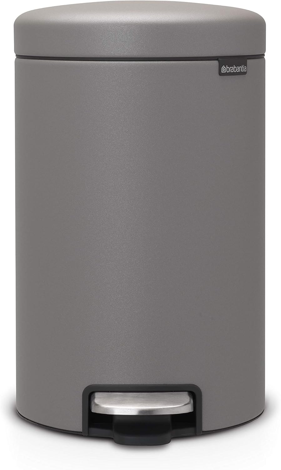Brabantia NewIcon Step-On Soft Closing Kitchen Garbage/Recycling Can with Removable Bucket, 3.2 Gal, Mineral Concrete Gray