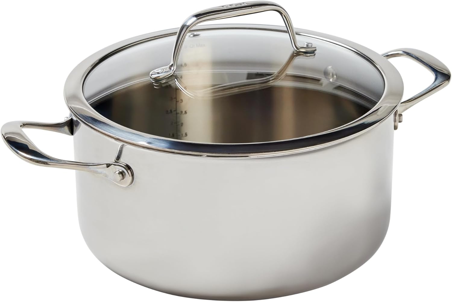 T-Fal Pro Tri-Ply Stainless Steel Large Dutch Oven Pot with Lid, 6 Quart Induction Pot, Oven Safe 500F, Lid 350F, Fast & Even Heat, Professional Quality & Durability, Silver