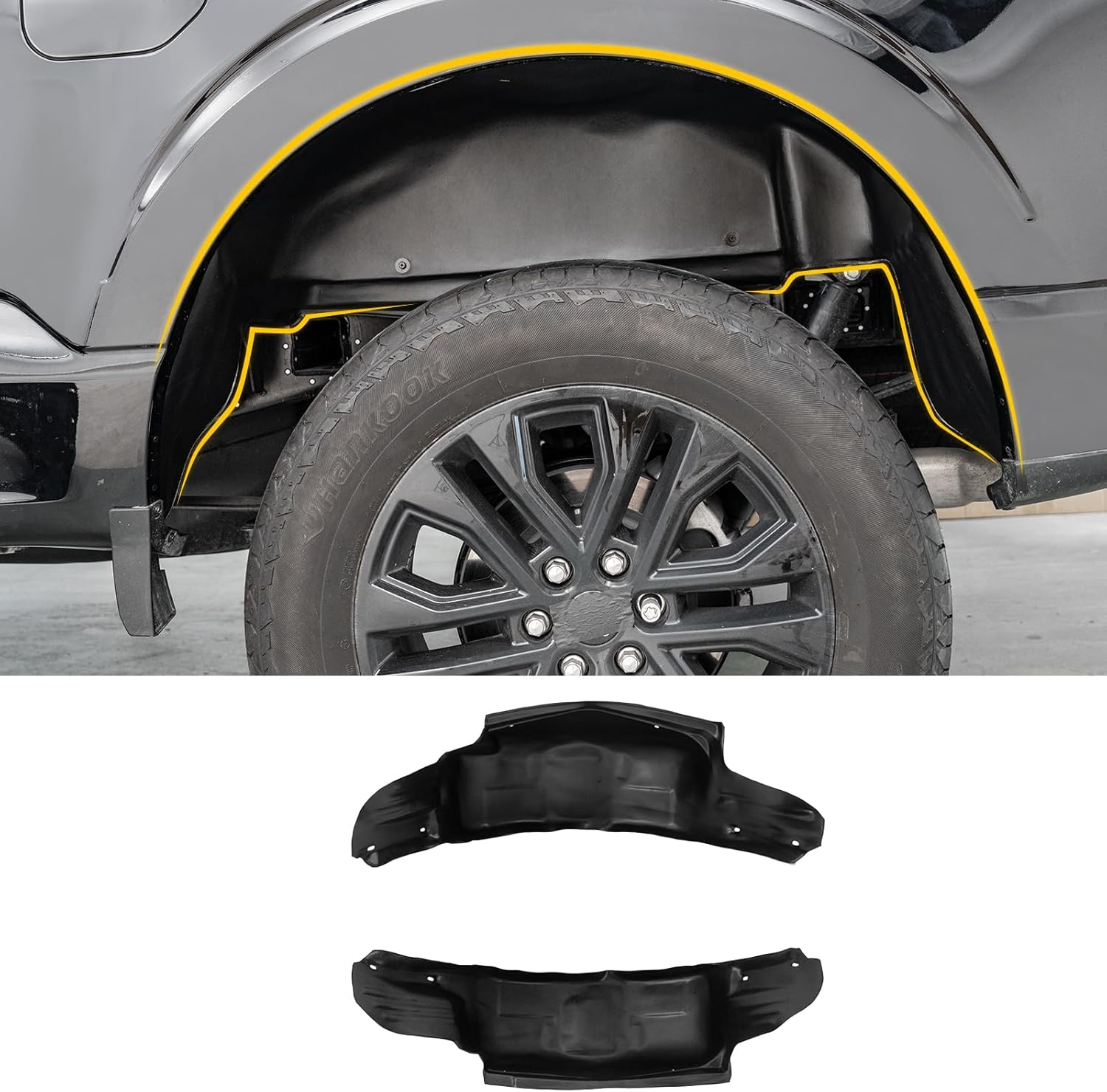 Rear Wheel Well Liners Compatible with 2021-2025 Ford F150 (Not for Raptor) Rear Wheel Arch Liners PE No Drilling Well Guards Tire Inner Fenders for 2024 F-150 Accessories (2PCS)