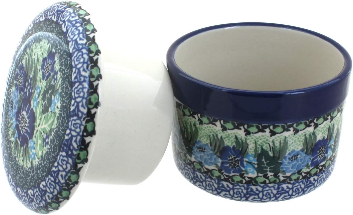 Blue Rose Polish Pottery - Blue Sapphire Fields French Butter Dish - Fits 1 Stick - Butter Dish for Countertop Organization and Storage