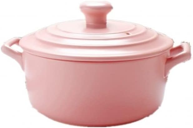 Round Ceramic Casserole with Lid, 20cm Kitchen Pot for Stews, Soups, Rice, and Oatmeal – Versatile Cooking Dish, Available in Orange, Red, Blue, and Pink