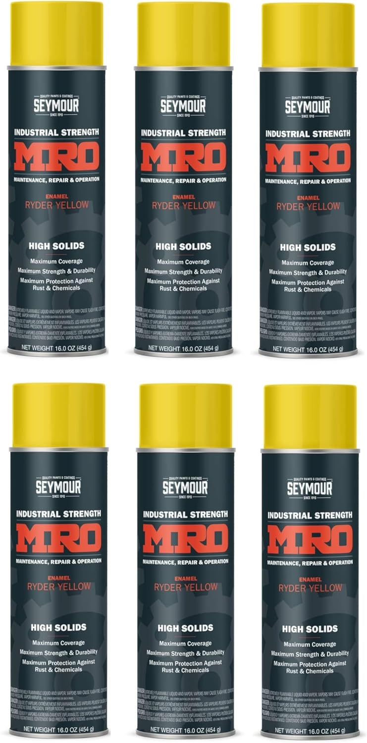 MRO High Solids Industrial Spray Paint – Ryder Yellow (16 oz) – 6-Pack – Durable Coating for Metal, Wood & Machinery – Part Number 620-1446