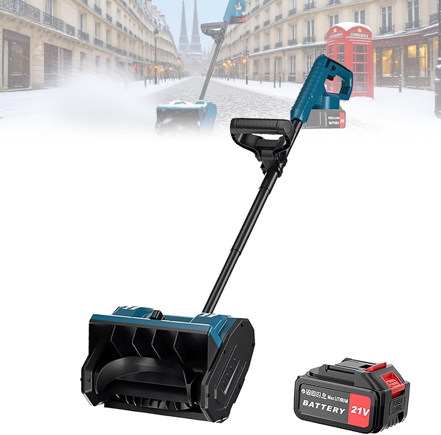 Cordless Chargeable Snow Blower 12.5“ Cleaning Width，Adjustable Front Handle, Power Snow Shovel Lightweight for Driveway Deck Onebattery