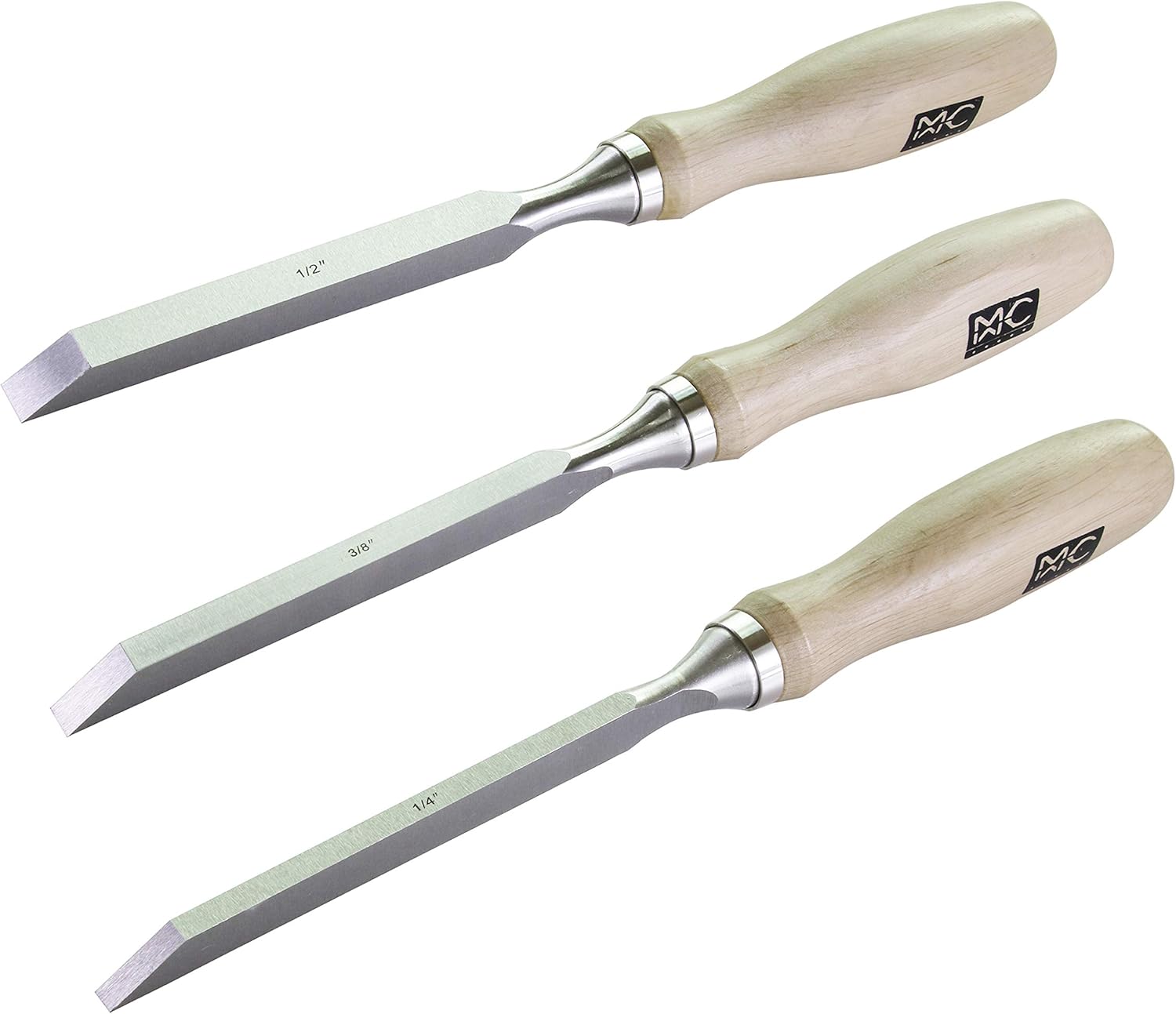 Professional Woodworking Cabinetmakers Mortise Chisel set Chrome-Vanadium Steel with Hornbeam Handles for Carpentry, Woodworking, Carving, Craftsman, Set of 3, 1/4”, 3/8”,1/2”