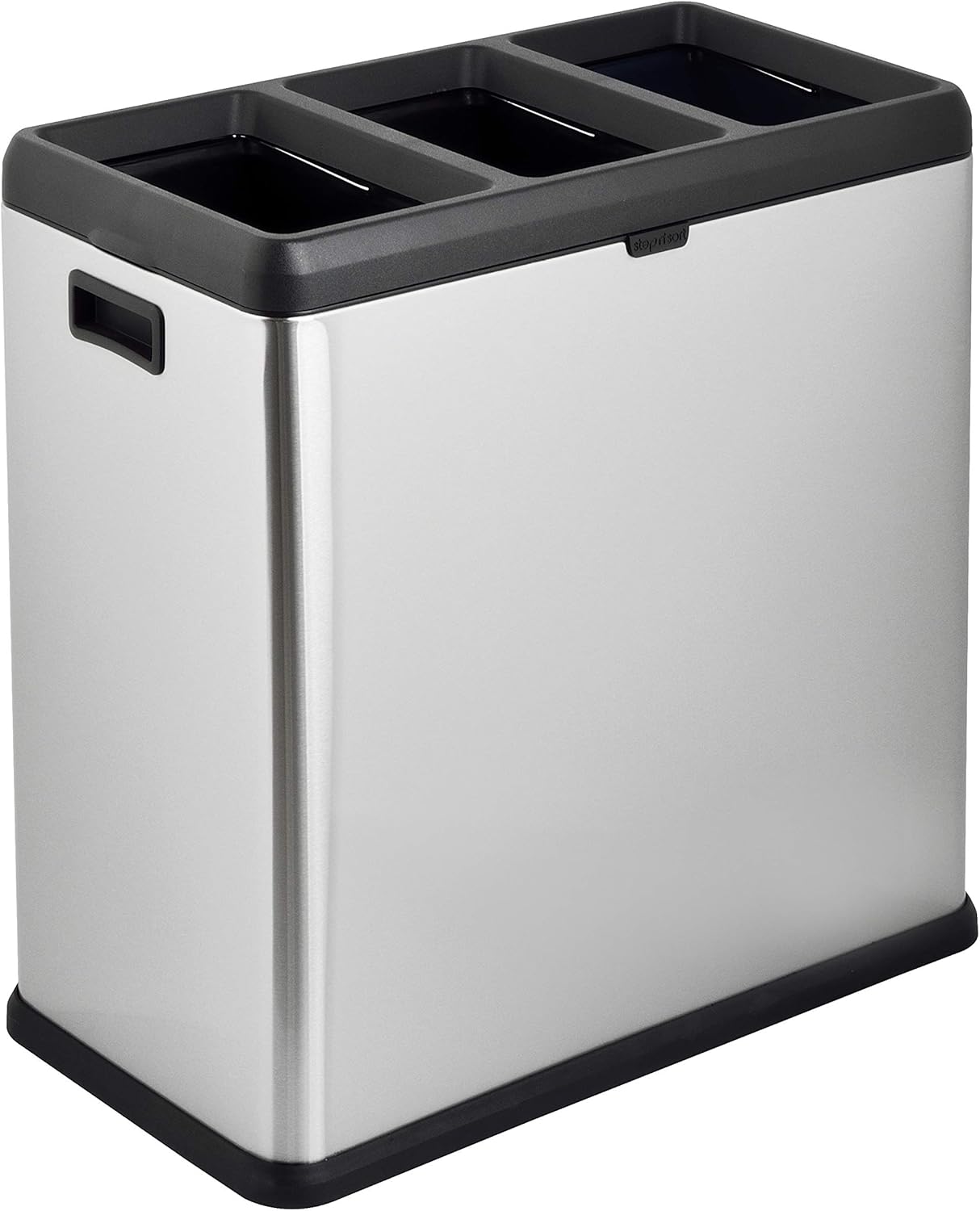 Step N' Sort 16 Gal, 3 Compartment Open Top Trash and Recycling Bin, Silver (OPN603)