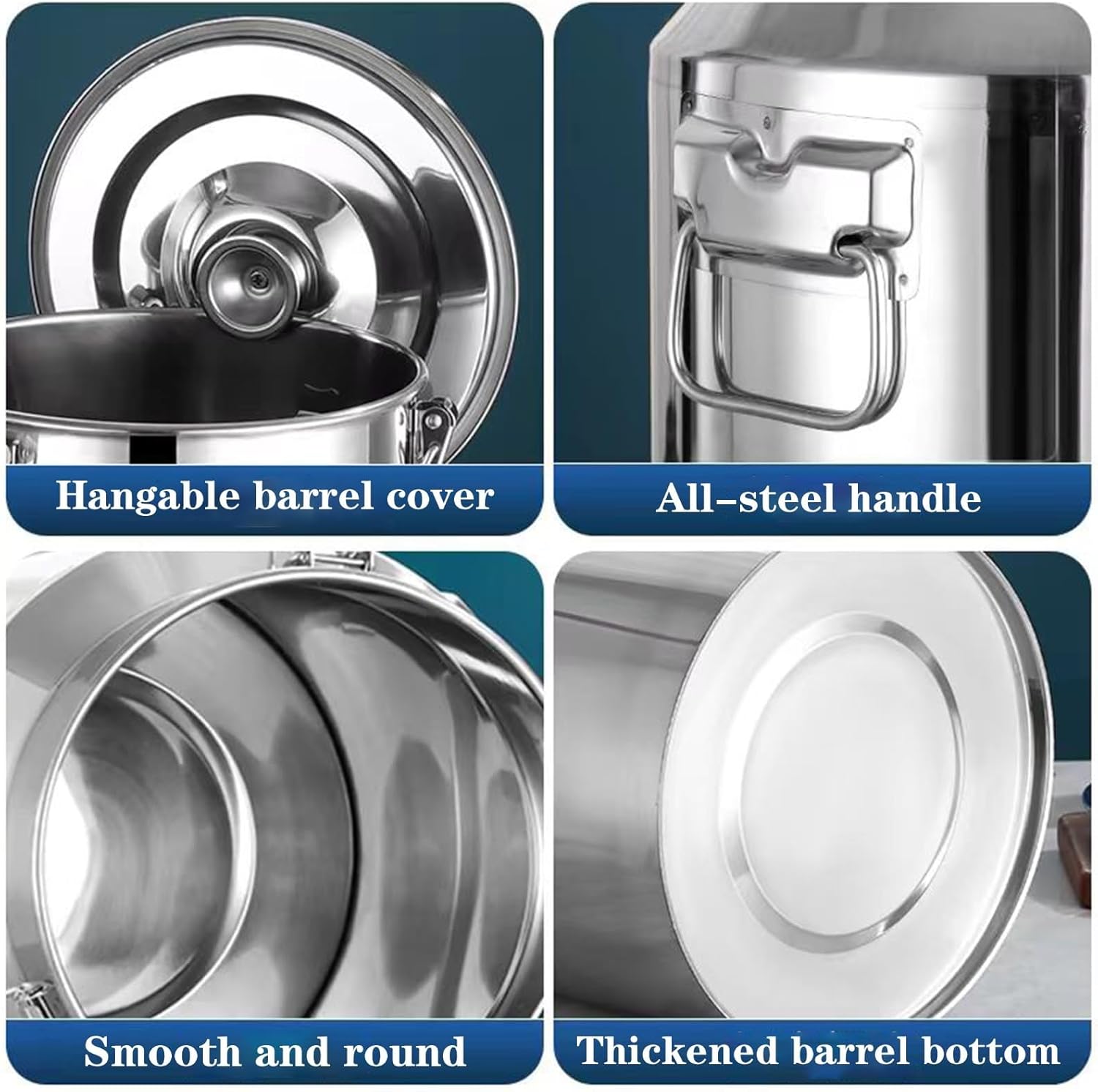 Stock Pot - 304 Stainless Steel Milk Can, Pail Bucket Liquid Storage Container Spill Proof Milk Pail with Handle & Sealed Lid for Coffee, Flour, Grains, Rice, Oil, Wine(125L)