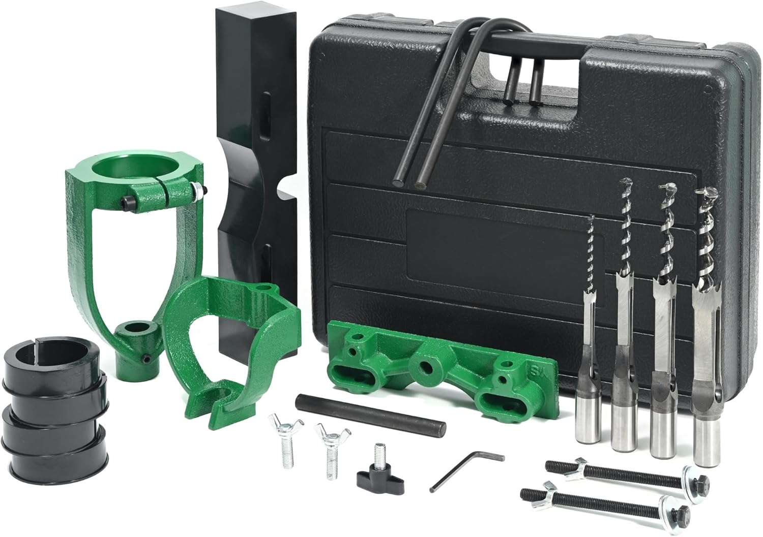 Drill Press Mortising Attachment Kit, 4 Model Drills Square Hole Hollow Chisel Set, Bench Drill Locator Set Mortise and Tenon Tools for Woodworking Tenoning Drilling Machine