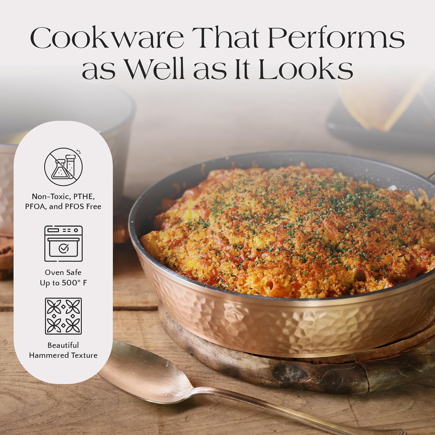 Luxurious Non-Stick Ceramic 3 Piece Rose Gold Cookware Set, Lightweight, Scratch-Resistant, Dishwasher Safe, Oven Safe up to 500°F, Suitable for All Stove Types