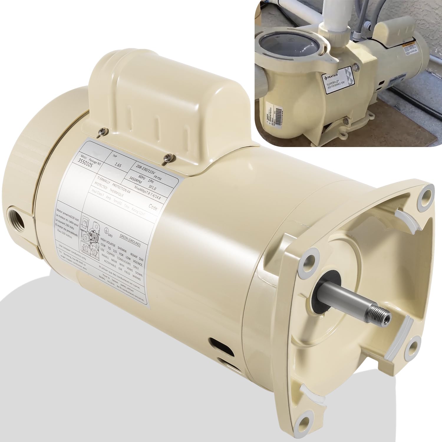 355010S Replacement Motor, 1 Horsepower, 115/208-230 Volts, 1 Speed, Energy Efficient, Full