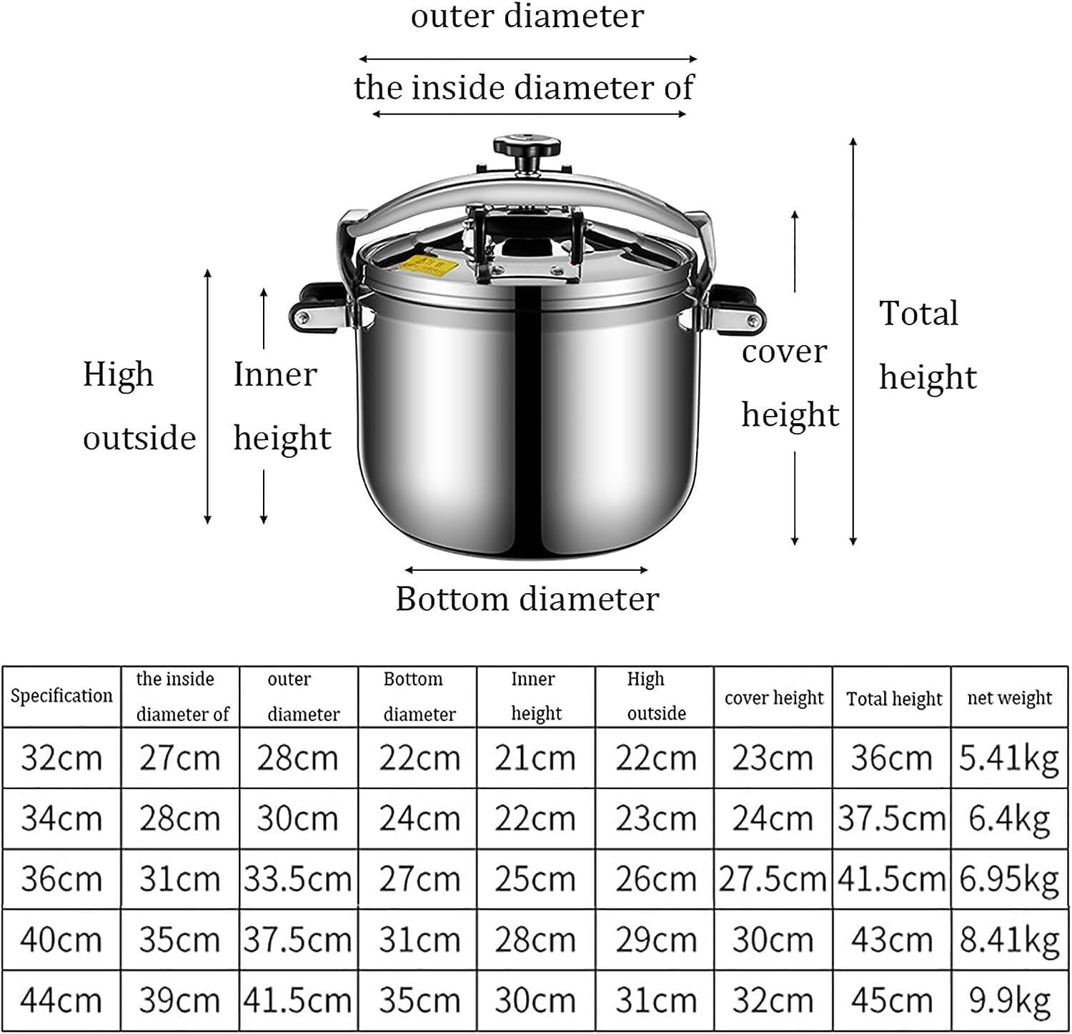 Pressure Canner High Capacity Pressure Cookers with Super Safety Lock for All Hob Types Including Everyday Use in Your Kitchen Hotels Kitchens,Tower Pressure Cooker(18L/32cm)