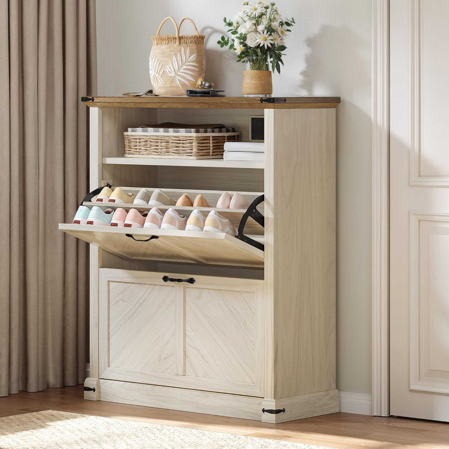 YITAHOME Shoe Cabinet for Entryway, Shoe Storage Cabinet, Slim Shoe Cabinet with Flip-Out Compartments, 40.2