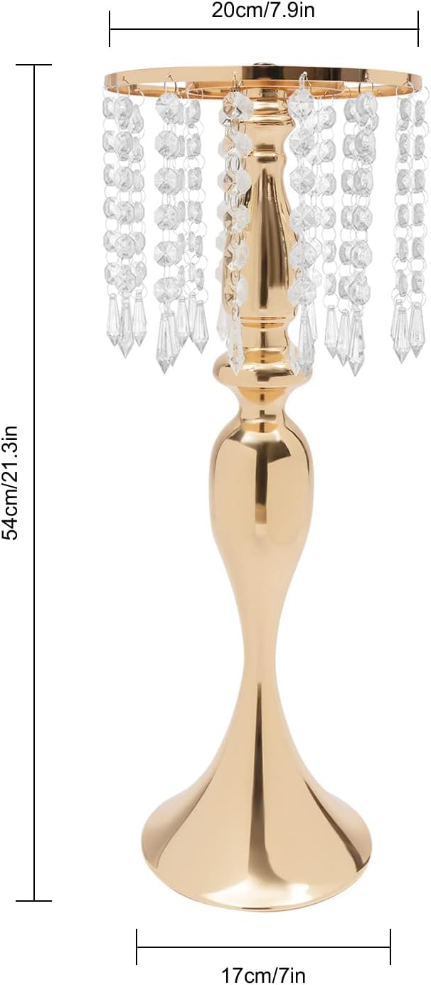 Crystal Flower Stand, 10 Pcs Wedding Centerpieces Table Decorations, Tall Tabletop Metal Flower Vases with Glass Beads Flower Stand for Party Wedding Aisle Decor (Gold)