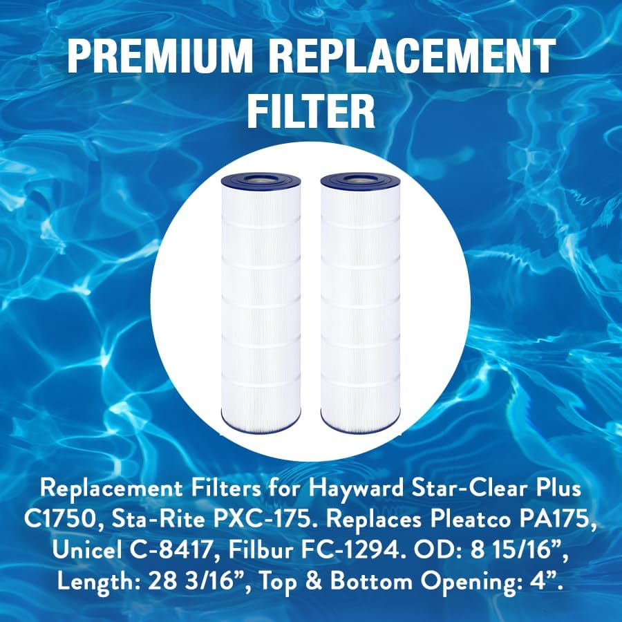 Doheny's PA1751 Pool Spa Filter | Repl. Filters for Hayward Star-Clear Plus C1750 | Replaces Pleatco PA175, Unicel C-8417, Filbur FC-1294 | OD: 8 15/16”, Length: 28 3/16”, T & B Opening: 4” | 4-Pack