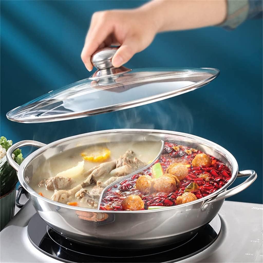 Chinese Hot Pot with Lid Thicken Stainless Steel 2 In 1 Hotpot Cooking Pan with Cover Gas Stove Cooker