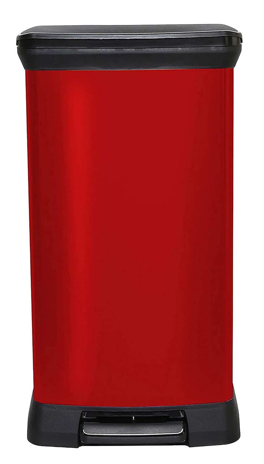 Curver Metal Effect 70% Recycled Kitchen Pedal Touch Deco Bin 50 litres - Red