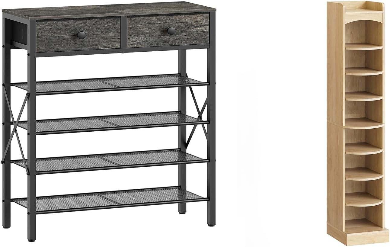 5 Tier Shoe Rack, Large Capacity Shoe Storage Organizer, 9-Tier Tall Shoe Rack, Wooden Shoe Storage Organizer, SS25BCY1-SS02NL