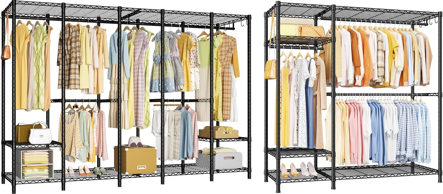 Ulif F7 & H50 Garment Rack, Heavy Duty Clothes Rack, Clothing Racks for Hanging Clothes, Freestanding Portable Closet Storage Rack, Black