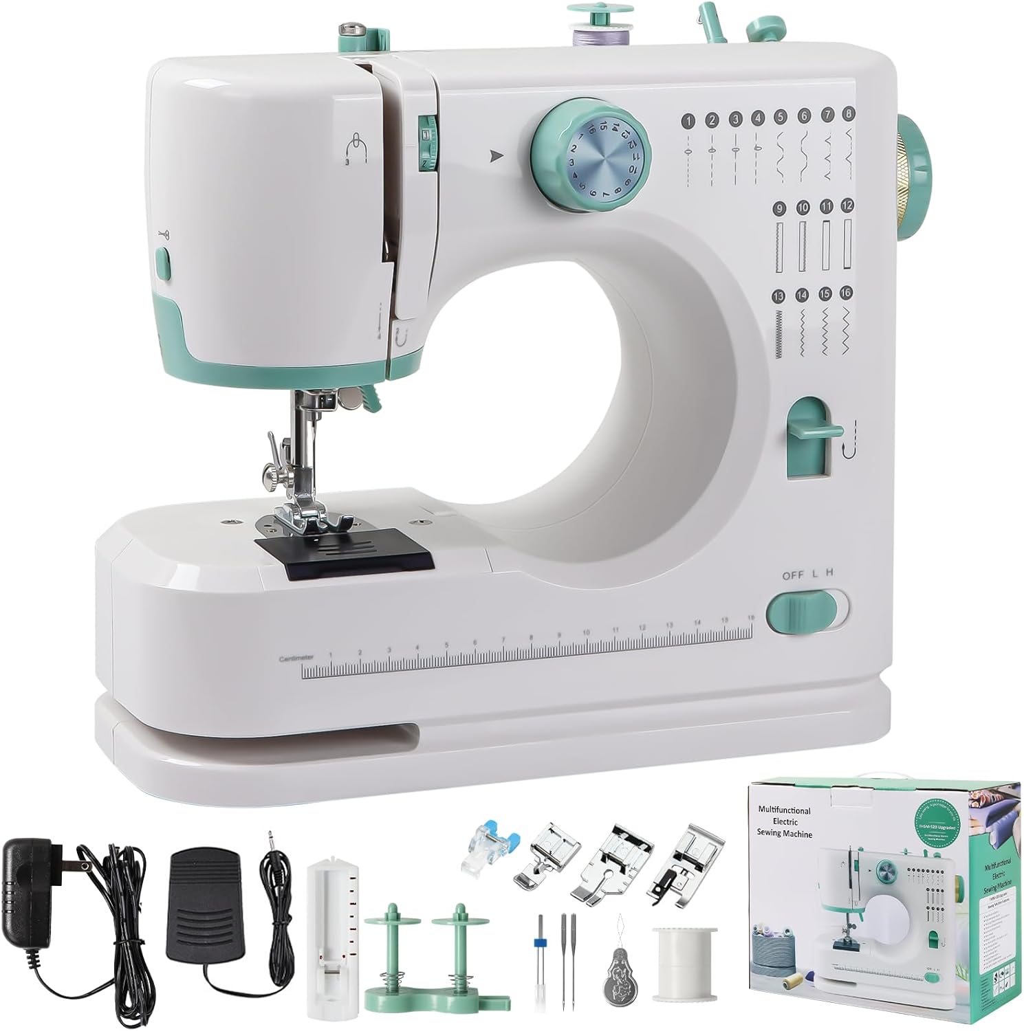 Sewing Machine for Beginners, Portable Electric Mini Sewing Machine with 16 Built-in Stitches, Foot Pedal and Accessories Kit for Home DIY Projects & Christmas Gift