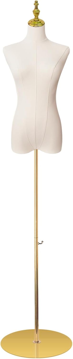 Female Mannequin Torso, Dress Form for Sewing 55-71Inch Height Adjustable Women Model, Mannequin Body High Stability Gold Metal Stand for Clothing Dress Jewelry Display