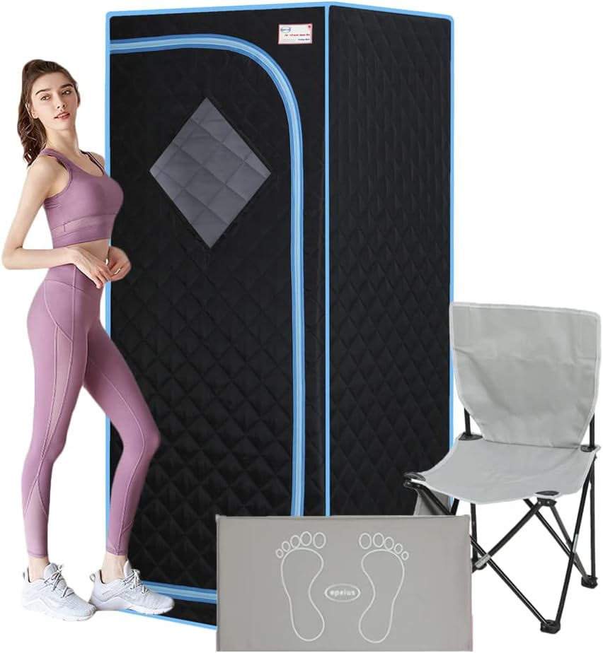 Portable Full Size Black Infrared Sauna Tent with Heating Foot Pad and Controller, Foldable Chair and Reading Light