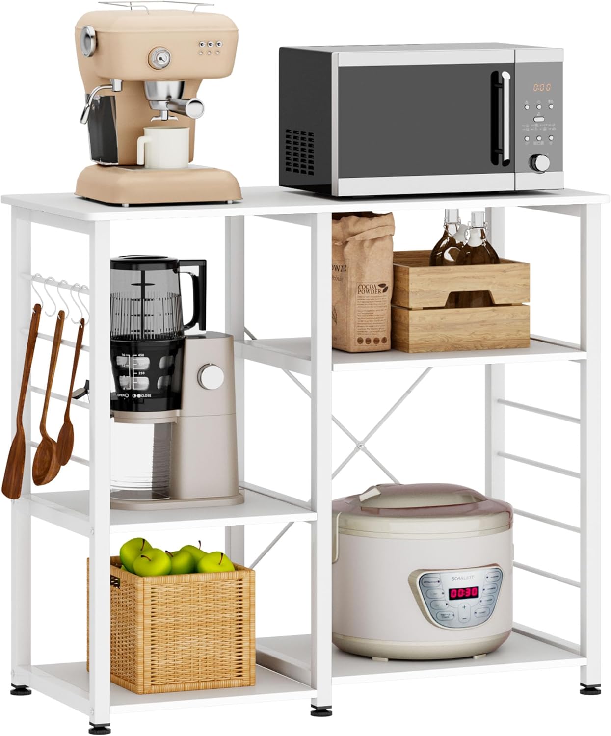 soges Baker's Shelves, Kitchen Shelf, Standing Shelf, Microwave Holder, Baker's Shelf, Household Shelf with 3 Shelves, Multifunctional Kitchen Shelf Storage, Side Trolley, White