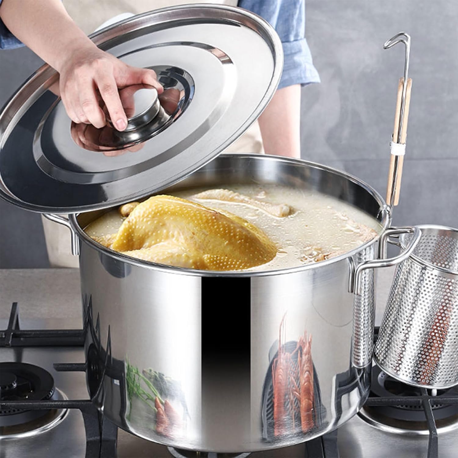 Large Stainless Steel Soup Pot - Commercial Cooking Pot with Lid for Soups and Sauces(90L)