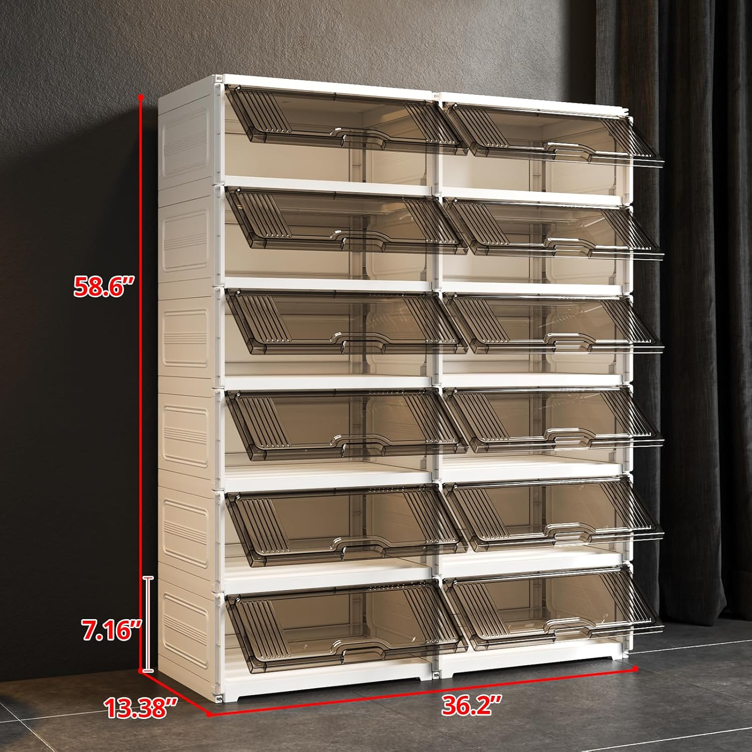 MAGINELS Wide-Width Shoe Rack Organizer for Large-Sized Shoes, Thickened Material with Better Quality,Stackable Sneaker Storage Cabinet,Easy Assembly,with Clear Door (6 Tier 24 Pairs)