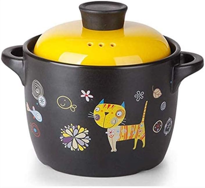 Cartoon Pattern Ceramic Round Black Dish Casserole Clay Pot,Earthen, Cookware