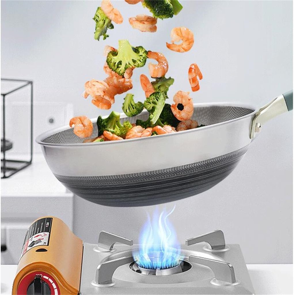 Stainless Steel Frying Pan With Double-sided Screen, Uncoated With Flat Bottom And Non Stick