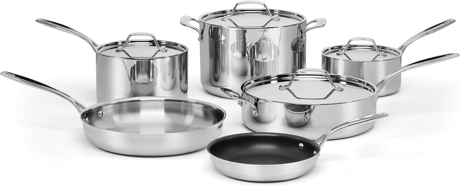 Cuisinart Custom-Clad 5-Ply Stainless Steel Cookware Set, CC5-10, Multiple Sizes, 10 Piece