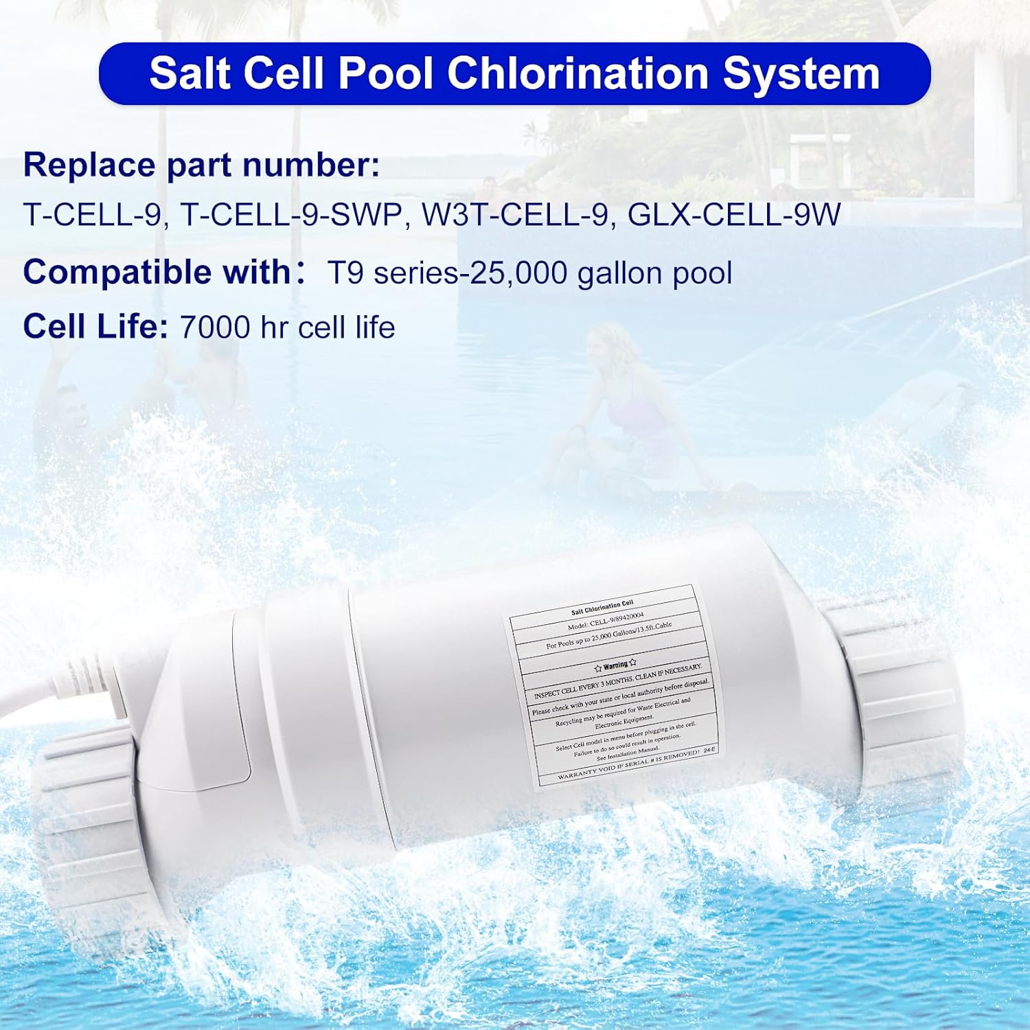Salt Chlorine Generator Fit for Hayward T-Cell 9 up to 25,000 Gallons Pool, Replacement Salt Cell T9 - Compatible with T9 and Aquarite Salt Cell System for In-Ground Swimming Pools