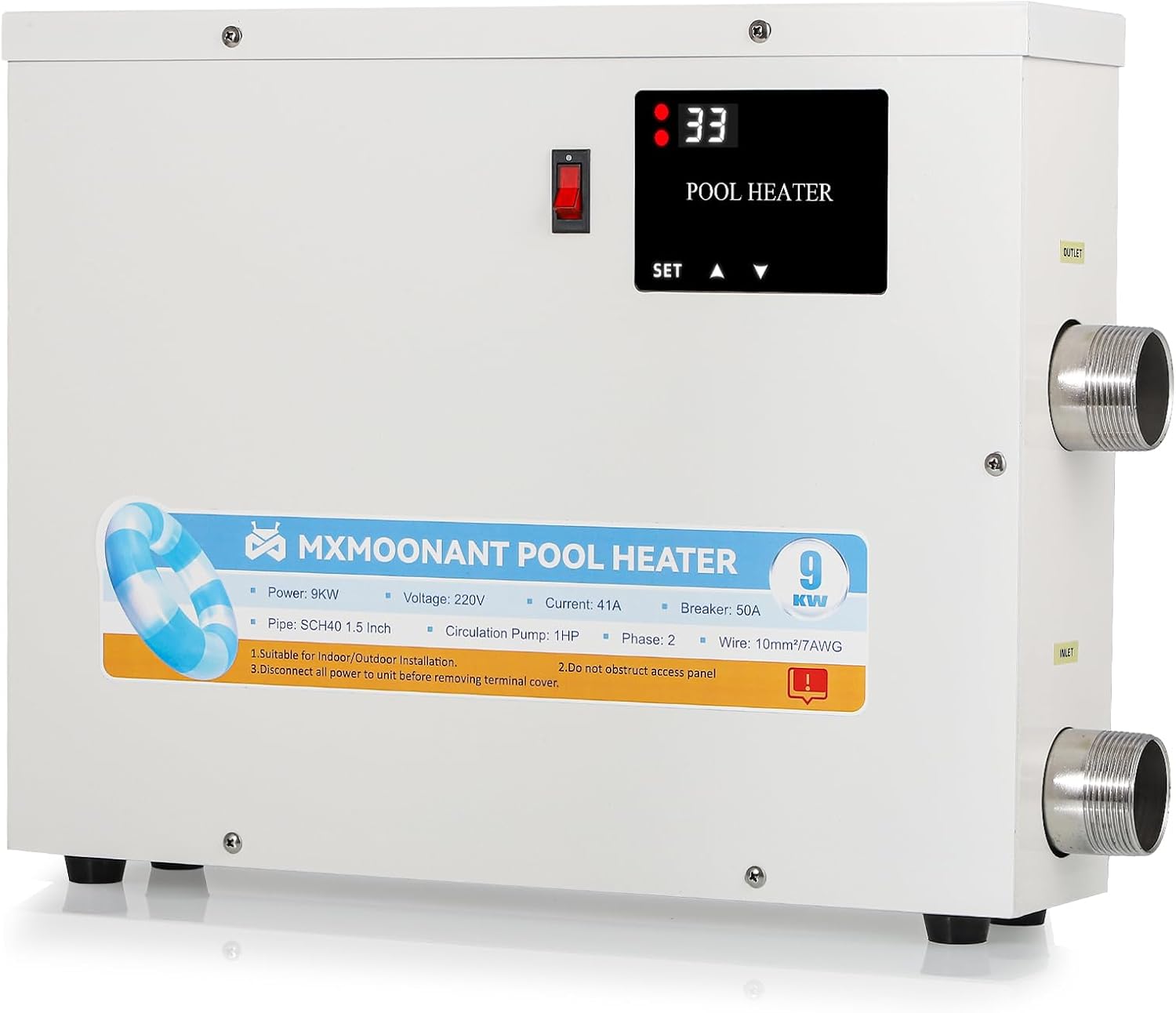 Mxmoonant SPA Heater, 18KW 220V Swimming Pool Heaters Hot Tub Water Thermostat with Touchscreeen for Above Ground Inground Pool, Spa, Bathtub