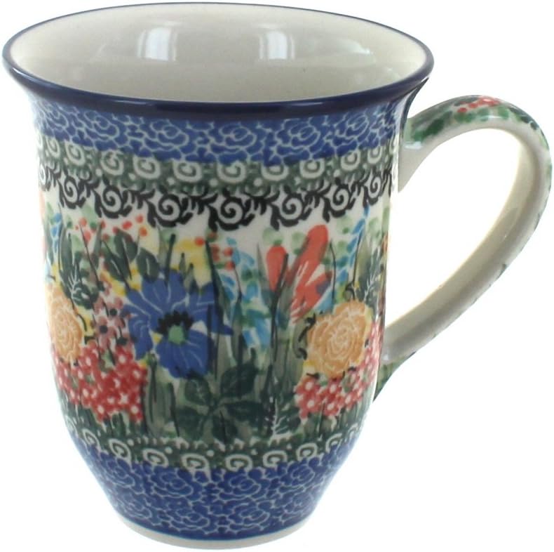 Blue Rose Polish Pottery - Blue Summer Blooms Large Coffee Mug - 14 oz - Oversized Mug for Coffee Lovers