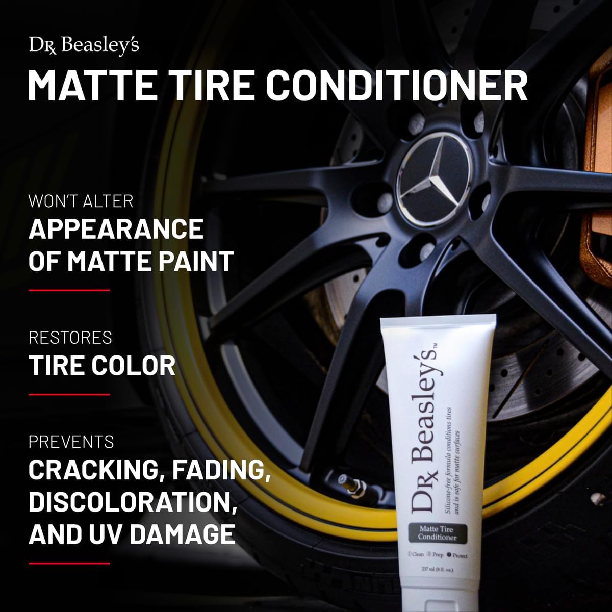 Dr. Beasley's Matte Tire Conditioner 1 Gallon for Auto - Restores Faded Tires to Black, Protects from UV & Surface Cracking, Won't Harm Matte Surface