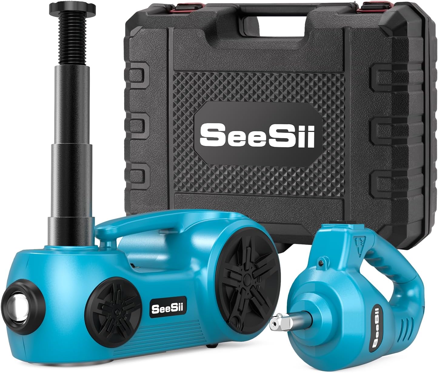 SEESII Hydraulic Car Jack Kit: 5 Ton 12V Compact Hydraulic Lift with Electric Impact Wrench, Air Inflator Pump, 6.1-17.7 Inch Height for SUV/Truck/Sedan/Automotive Repair & Maintenance (SJ3 Pro)