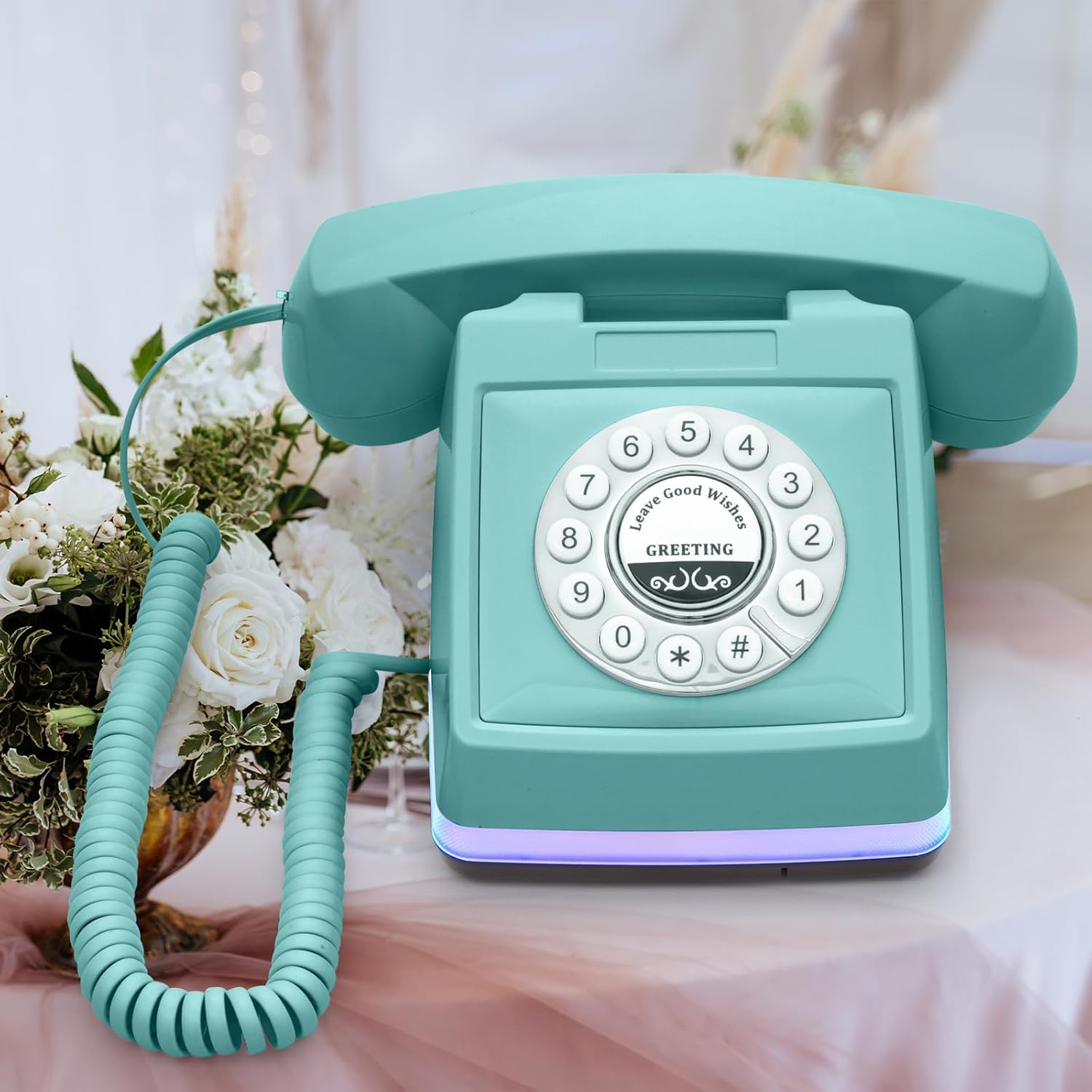 UKBW Audio Guest Book Wedding Phone, 32G Record Customized Audio Message with Guest Book, Retro Style Audio Guestbook for Birthdays Parties Confessions Special Occasions, Blue