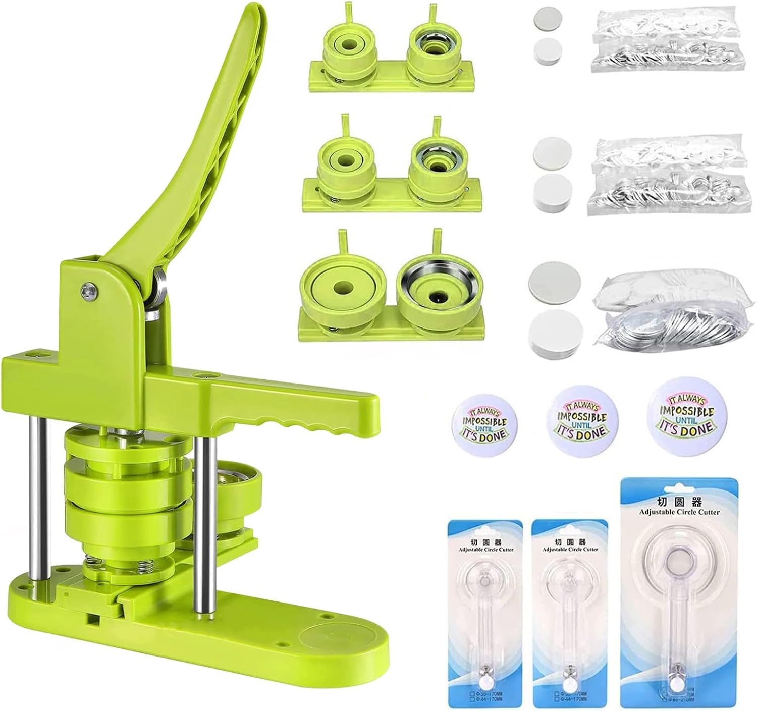 Maxmartt Button Maker, 1in/1.25in/2.25 inch(25/32/58mm) 3-in-1 Button Maker Machine, 3pcs Circle Cutter,330pcs Button Parts,for Children DIY Gifts pin Maker,Green