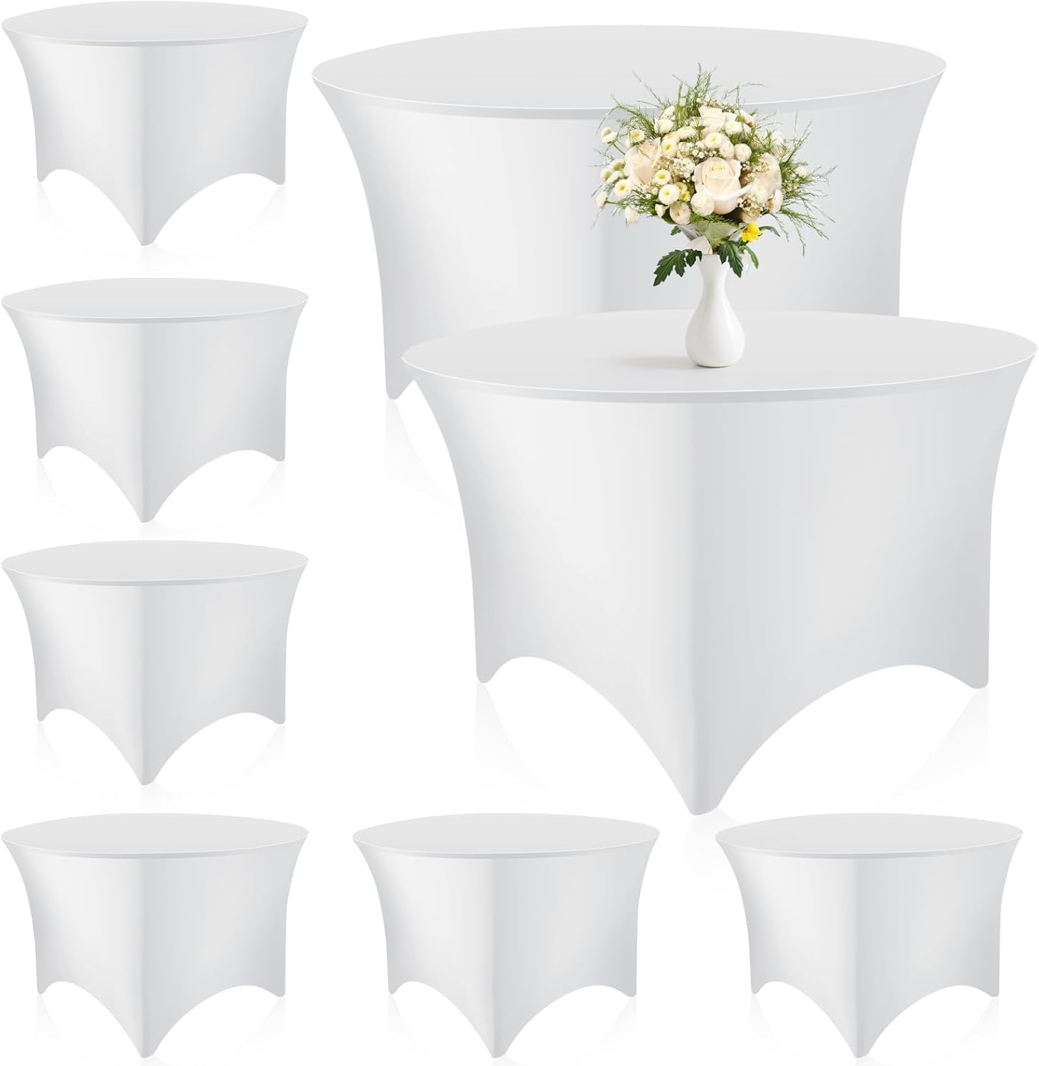 Preboun 8 Pack 60 Inch/ 5 FT Spandex Round Tablecloth Fitted Stretch Tablecloth Elastic Table Cover for Wedding Party Restaurant Banquet Cocktail and Halloween(White)