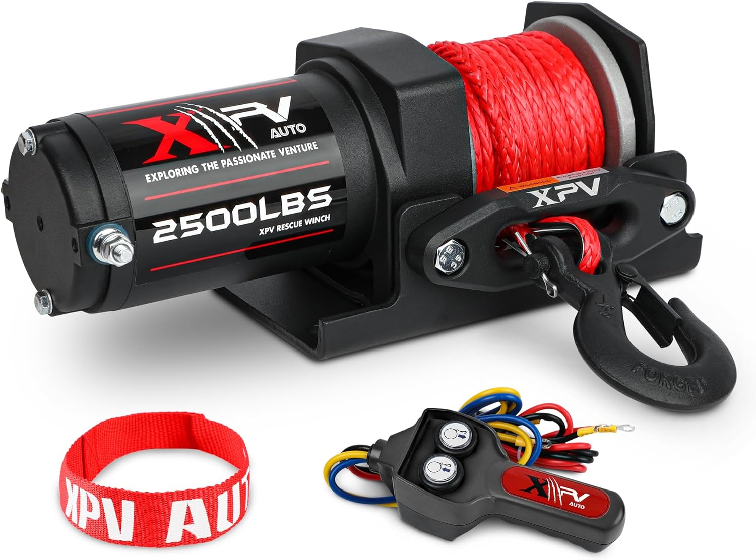 2500lbs Electric Winch 12V Synthetic Rope Nylon Towing Winches for ATV UTV Boat Trailer