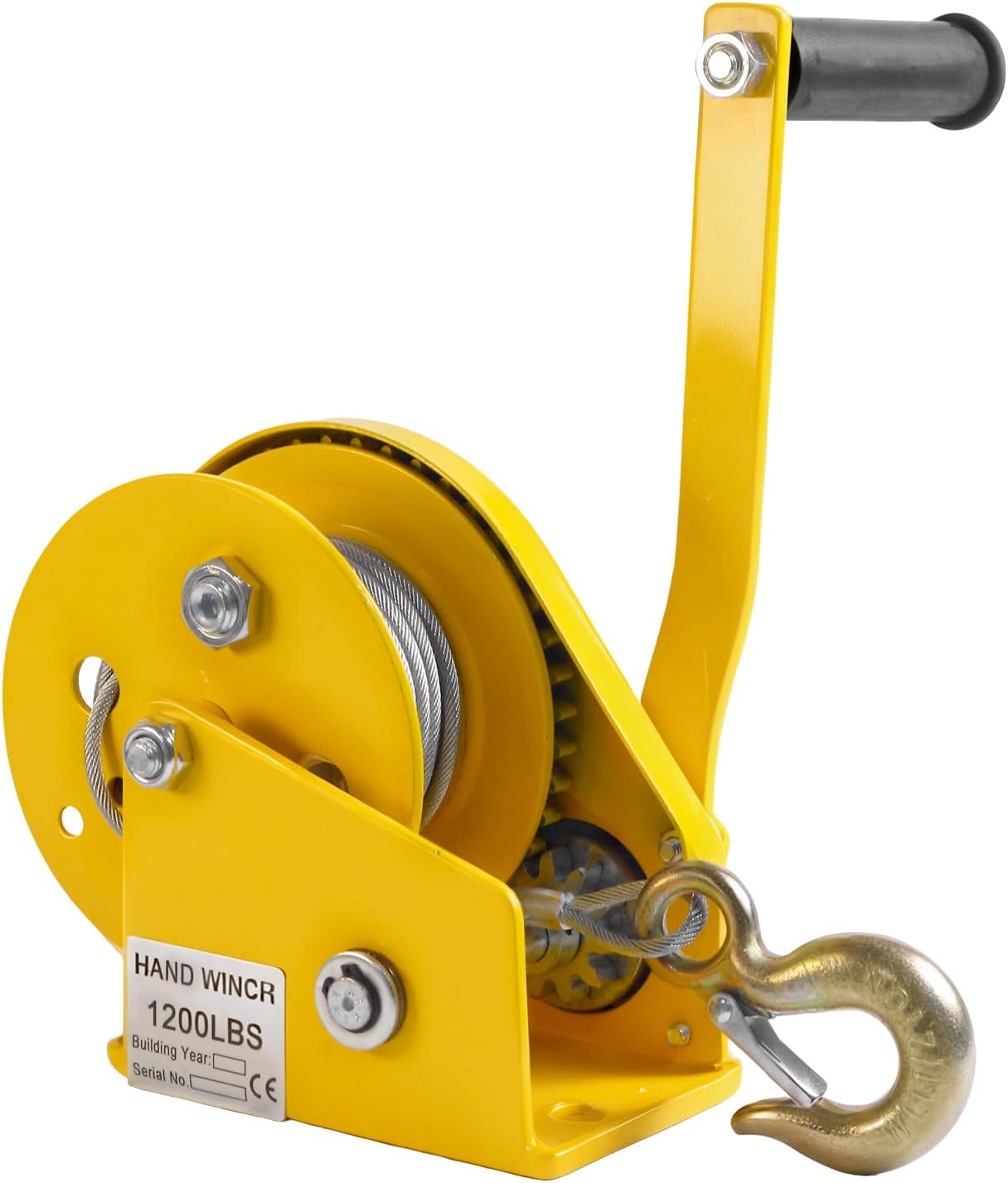 Heavy Duty Hand Winch - 2-Way Self-Locking with Automatic Brake, Compact Manual Winch for Boat Trailers & Trucks, Easy to Use & Control (1200bls 8 m Rope+Hook)