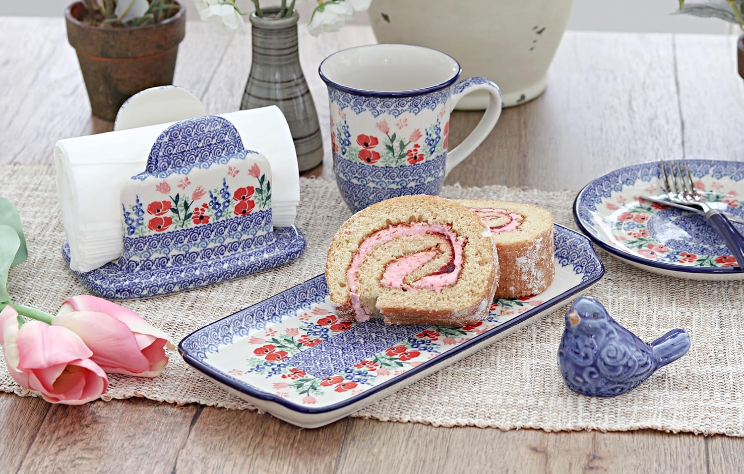 Blue Rose Polish Pottery - Pink Dreaming of Poppies Bread Tray - 12.5