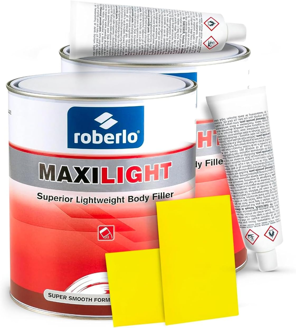 Maxilight Superior Lightweight Body Filler - Repair for All Lengths Dents & Scratches, Perfect on Aluminum, Steel, Zinc, Galvanized & Fiberglass - Finish Putty, Smooth Finish - 3L + Hardener
