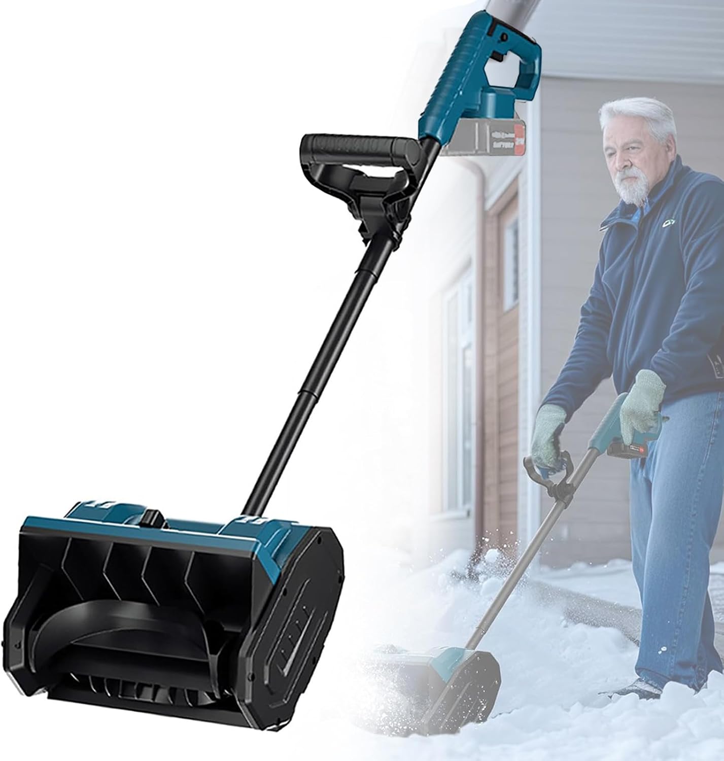 Electric Snow Thrower 45° Adjustable Direction, 30CM Clearing Width, 8 M Throwing Distance, Foldable Snow Thrower for Patios Onebattery