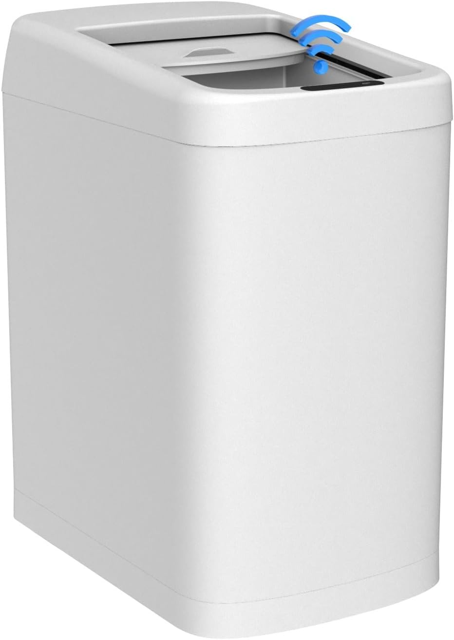 ELLO&ALLO 13 Gallon Kitchen Trash Can with Roll Up Lid, Automatic Touchless Motion Sensor Rectangular Trash Can, White