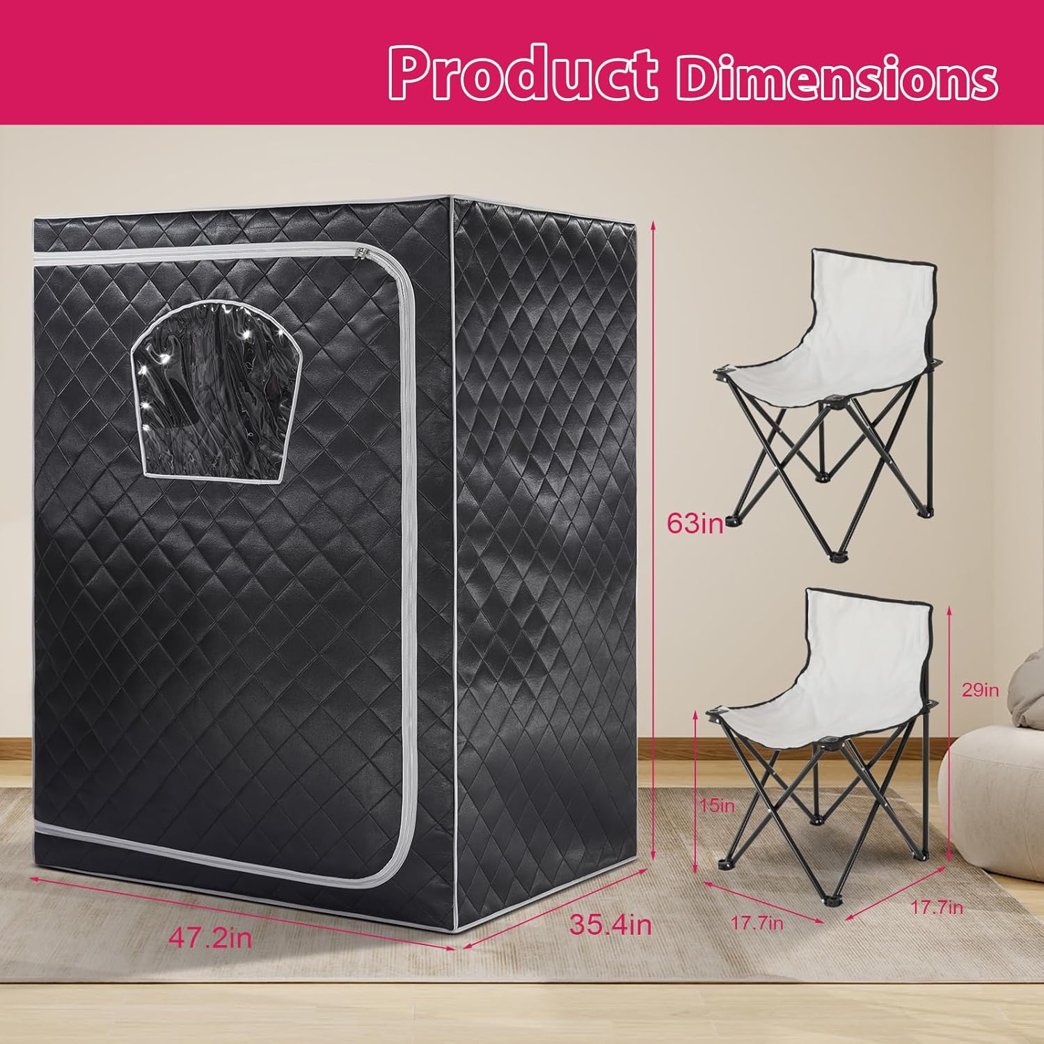 Gollense Portable Infrared Sauna for Home Spa | Full Size 2 Person Sauna | Full Body Personal Far Infrared Sauna Tent | with 2 Foldable Chairs, Black